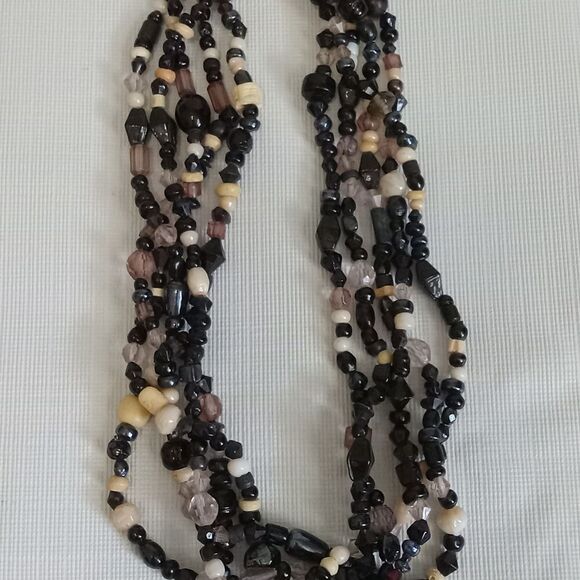 Black & Brown Assorted Beads Adjustable Multi-Strand Layered Statement Necklace - Picture 3 of 12
